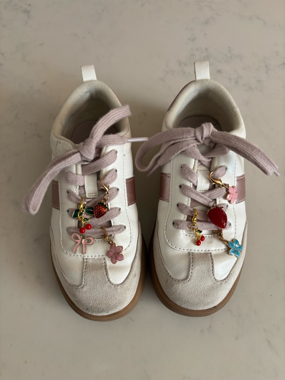 Kids White and Light Pink Sneaker with Charms